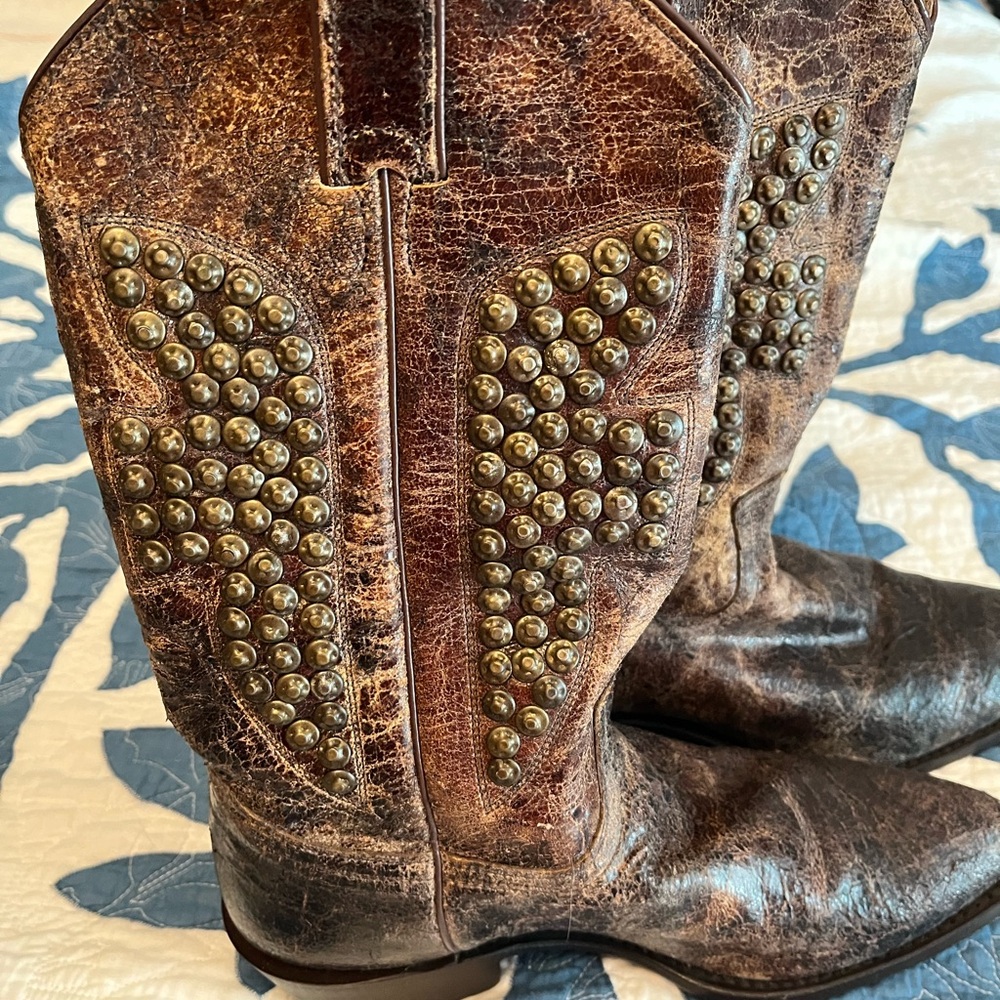 Frye Brown Studded Heeled Boots